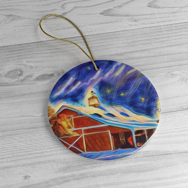 Colorado Christmas Barn Ceramic Christmas Ornaments